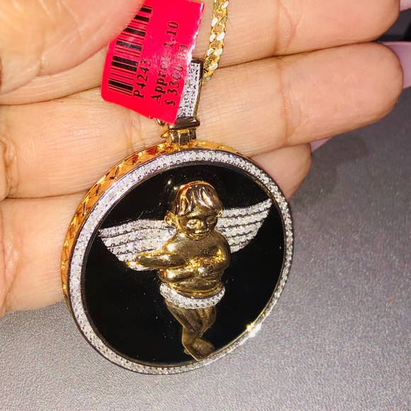 Stunning real diamond large mens angel round memorial pendant custom made NOT CZ - Picture 4 of 9